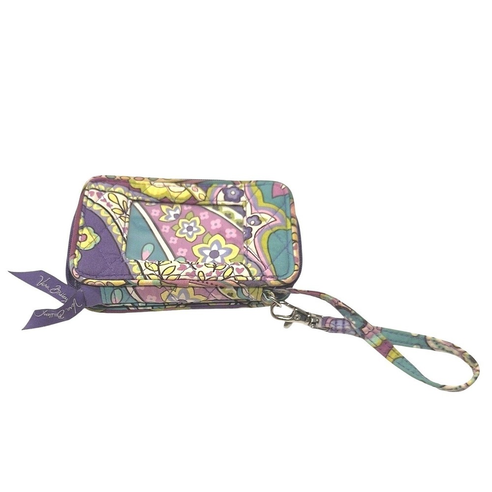 Vera Bradley Purple Paisley Quilted Cotton Wristlet Wallet ID Cards Case Fabric